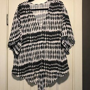 Women's V Neck Tie Knot Front Blouse sz L